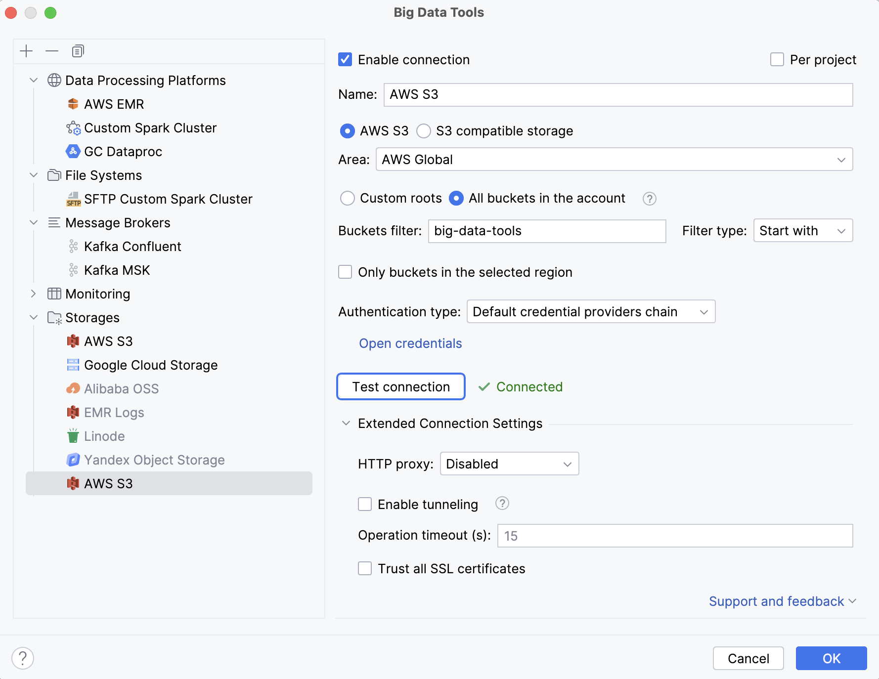 Configure S3 connection