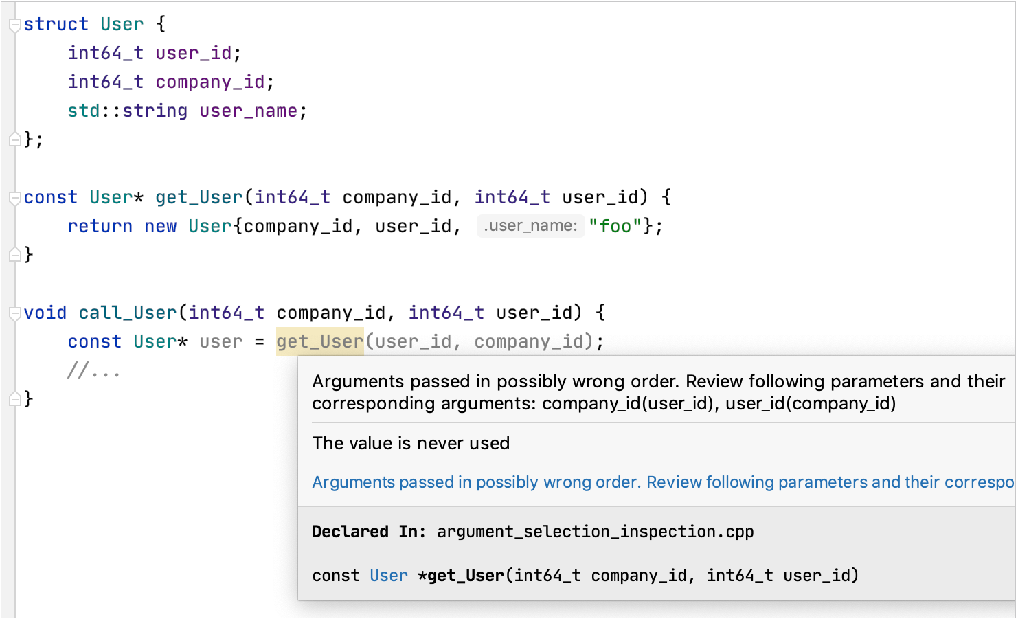 Argument Selection Defects inspections in the editor