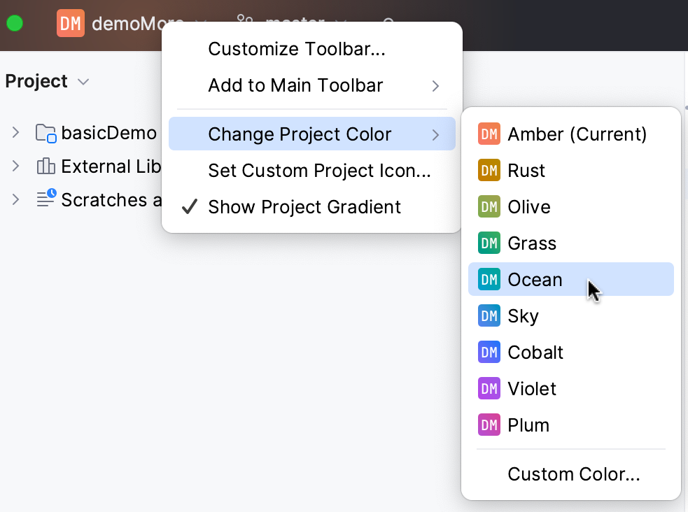 Configuring the main toolbar color