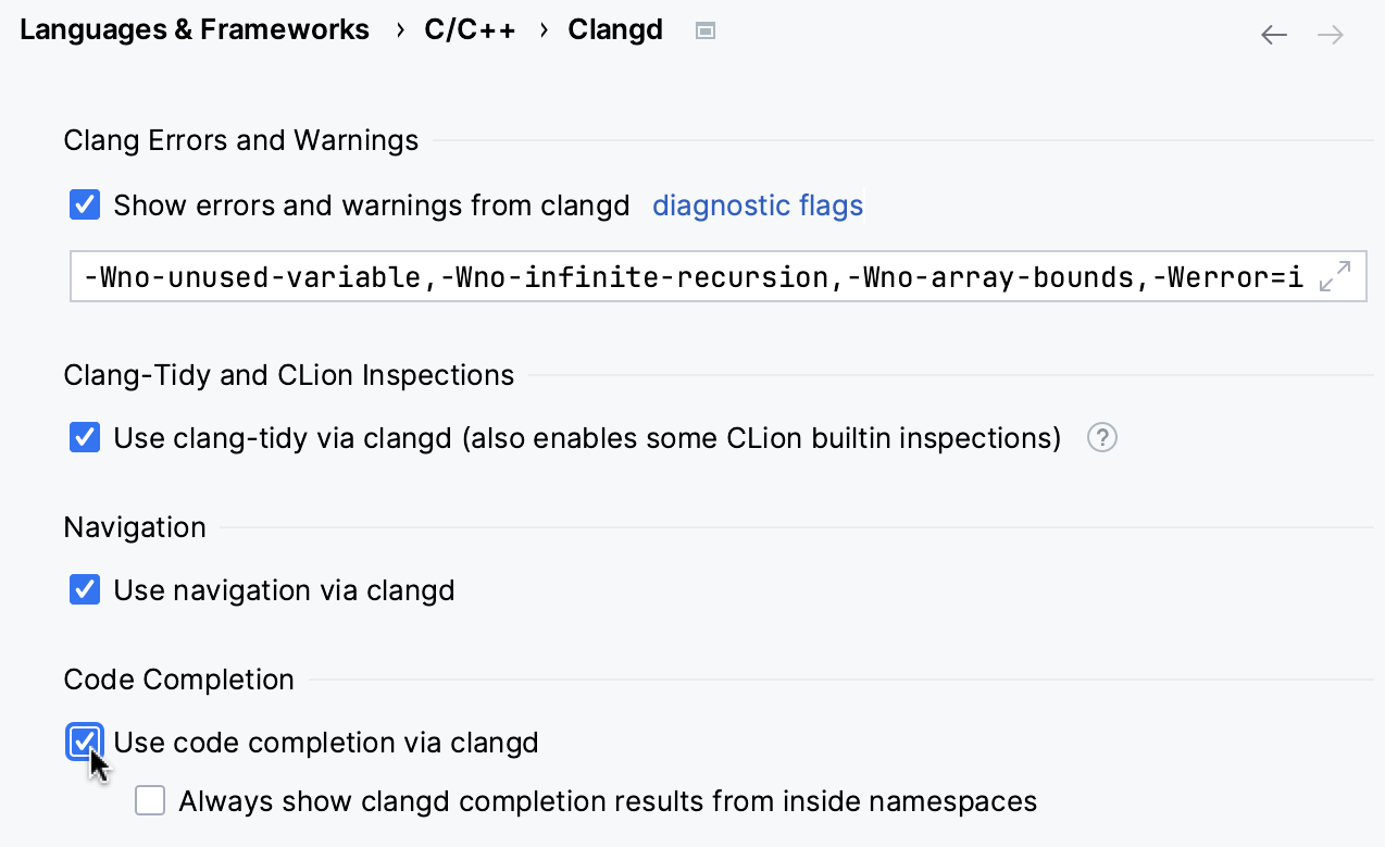 Clangd completion options