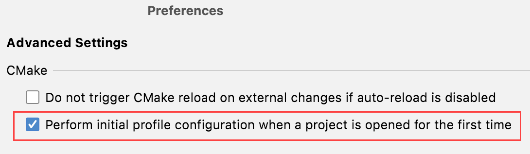 Initial CMake profile configuration setting