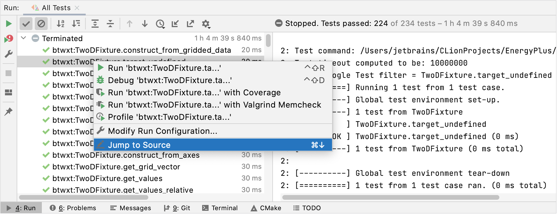 Test runner window