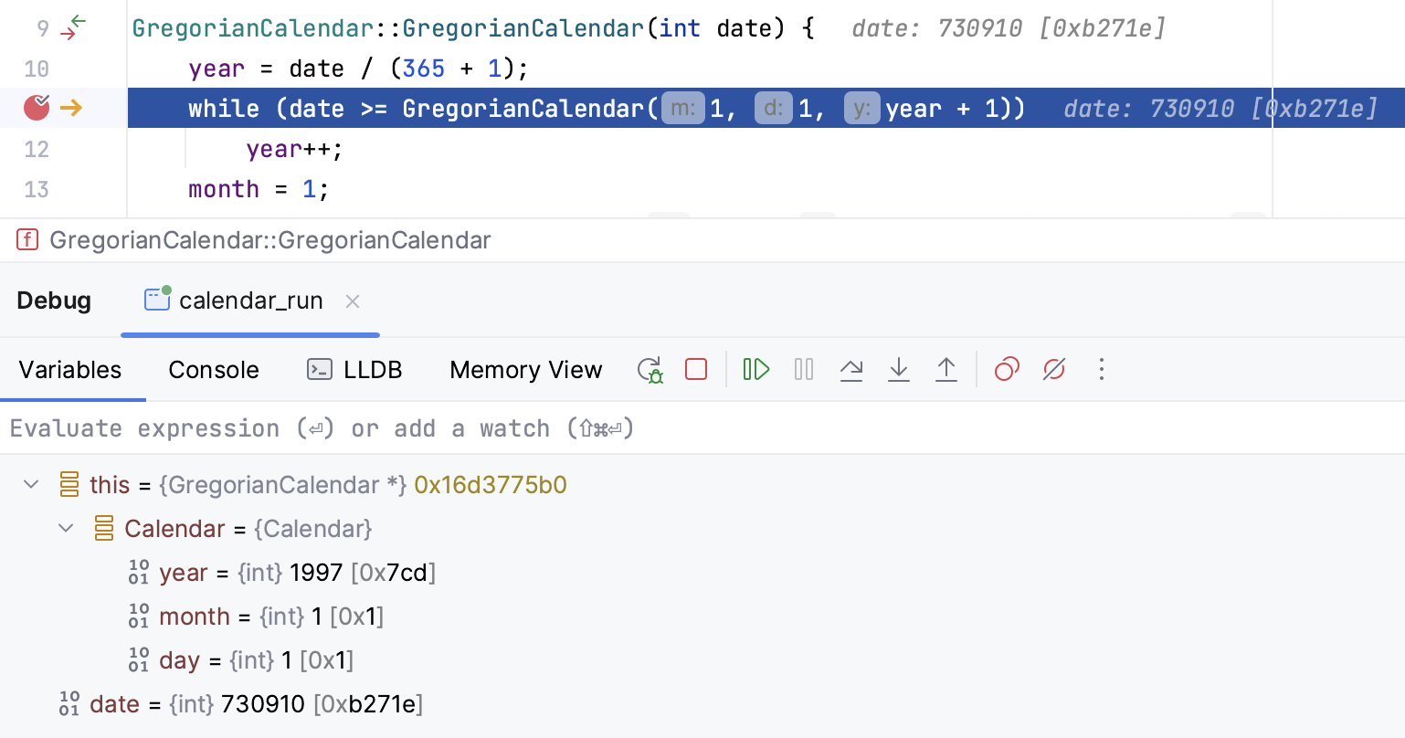 Debugger hex view