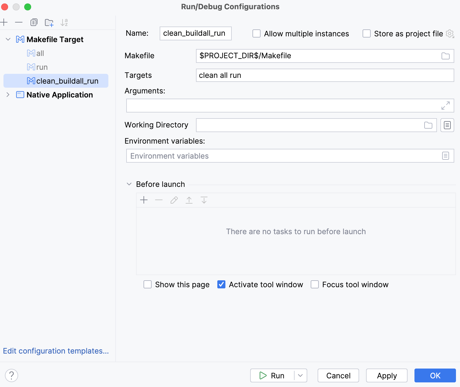 A Makefile Target configuration