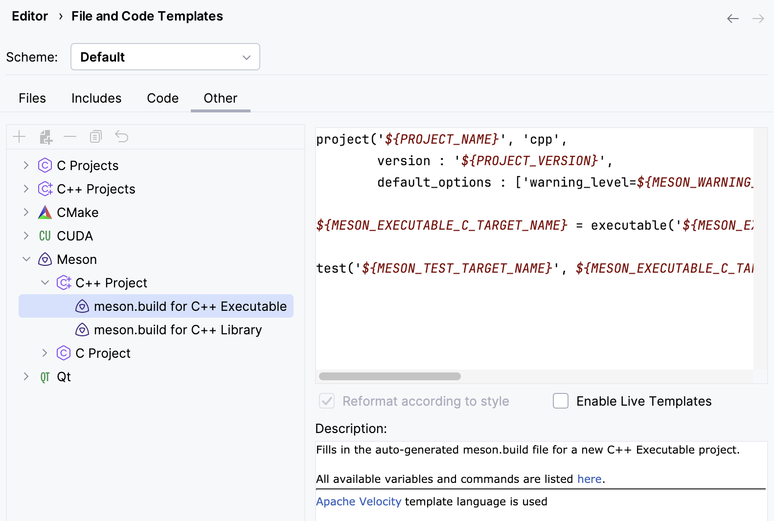 The meson.build file templates