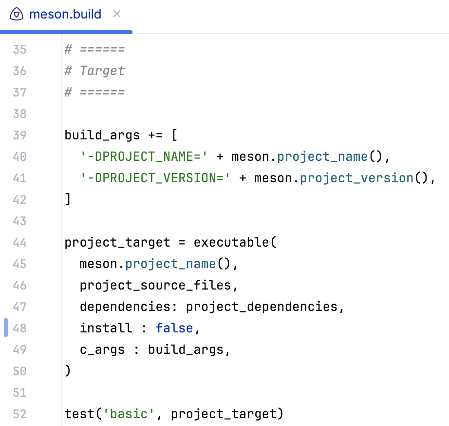 Highlighting in meson.build