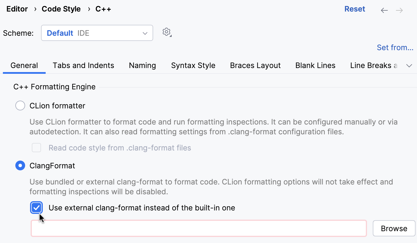 Setting a custom clang-format binary