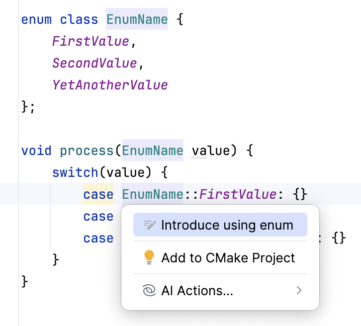 Introduce Using Enum intention action
