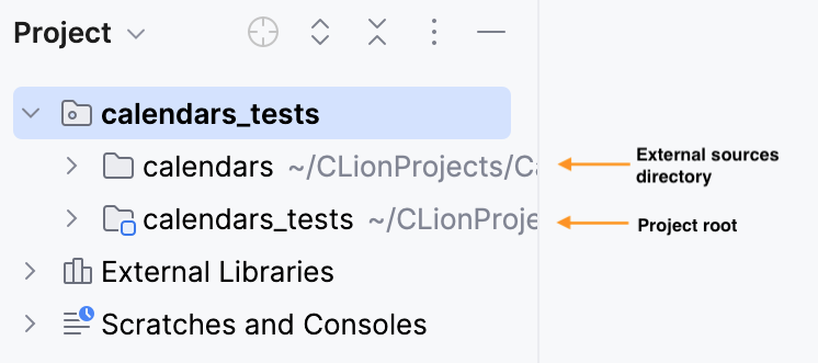 External sources in the Project tree