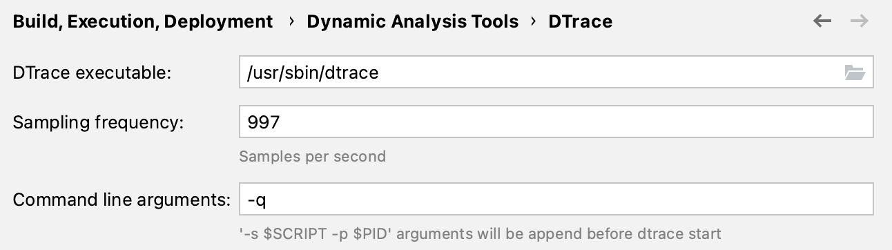 Profiler settings