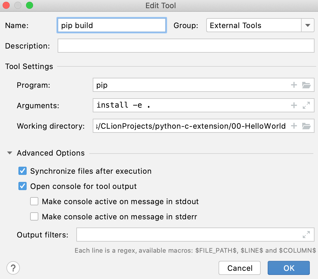 Pip install as an external tool