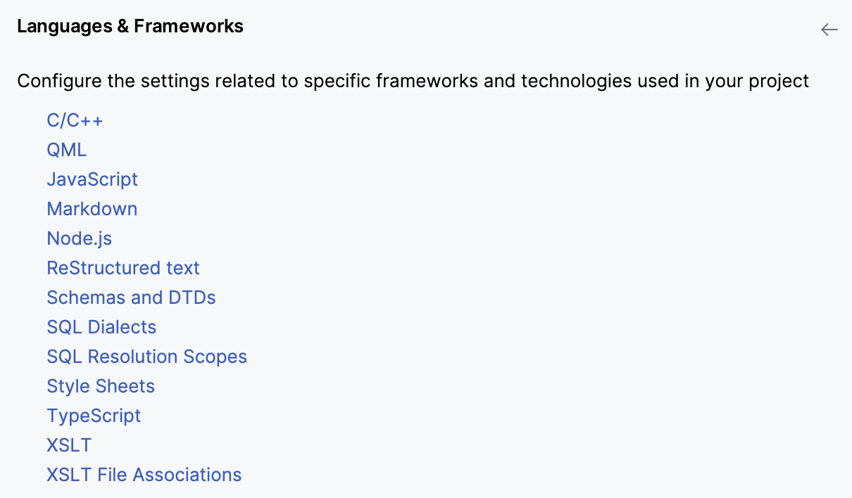 Settings | Languages and Frameworks