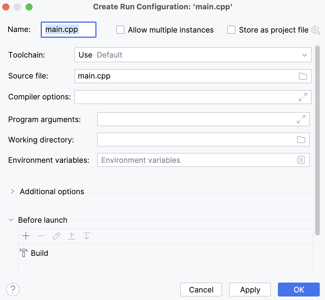 Initial configuration dialog