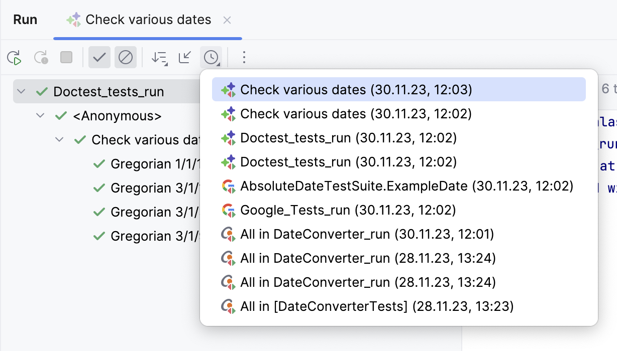 Viewing results of previous tests