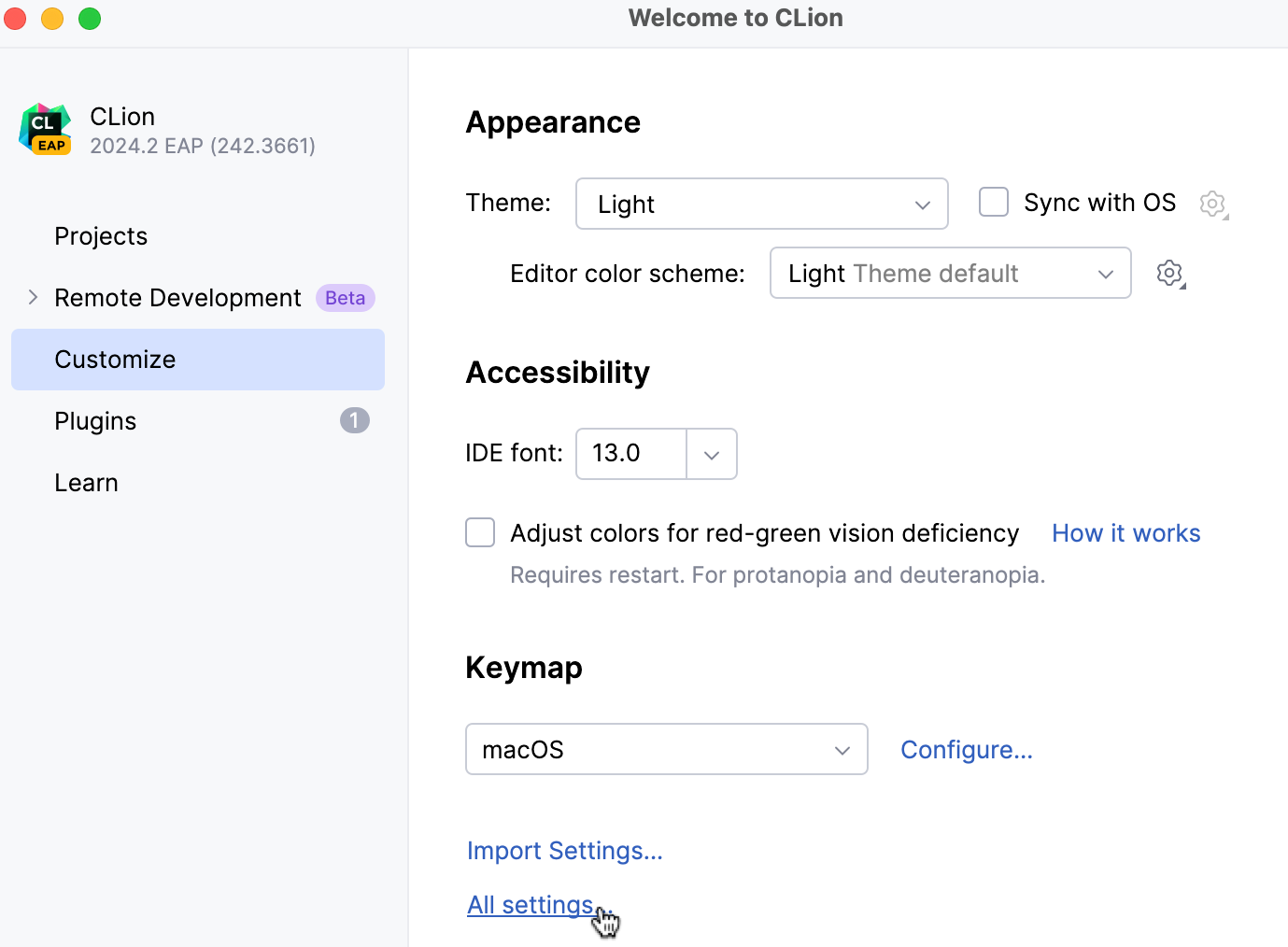 Configuring new default settings for projects