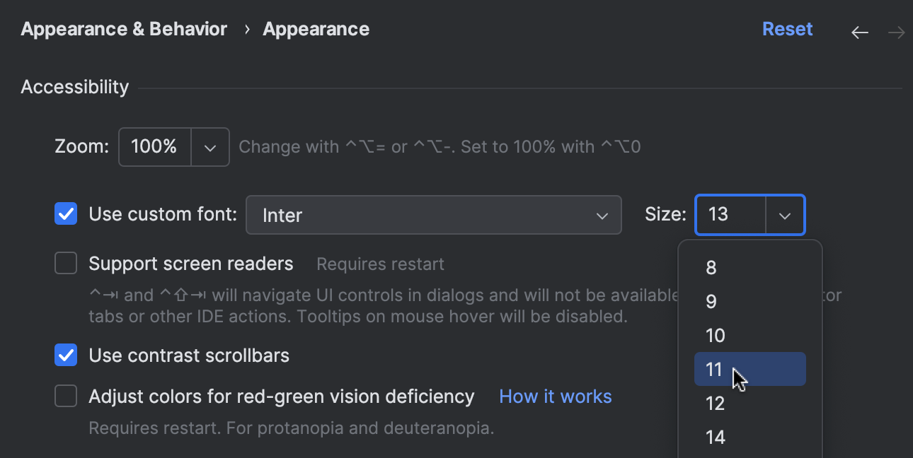 Accessibility features | PyCharm Documentation