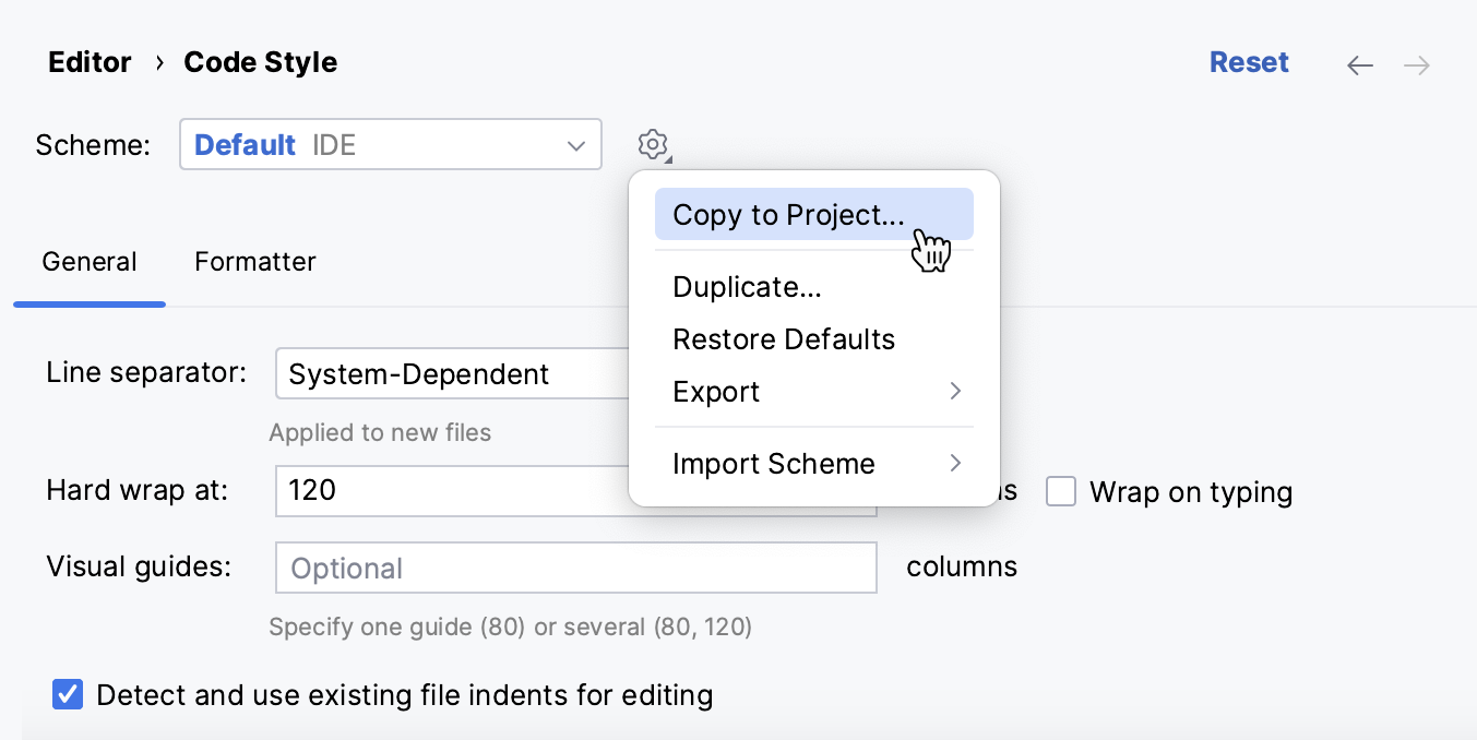 Copying code style scheme settings