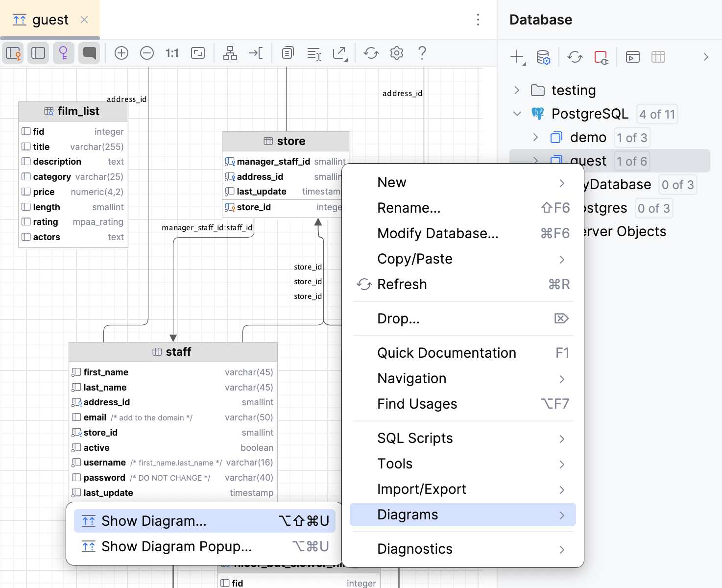 Generate a diagram for a database object