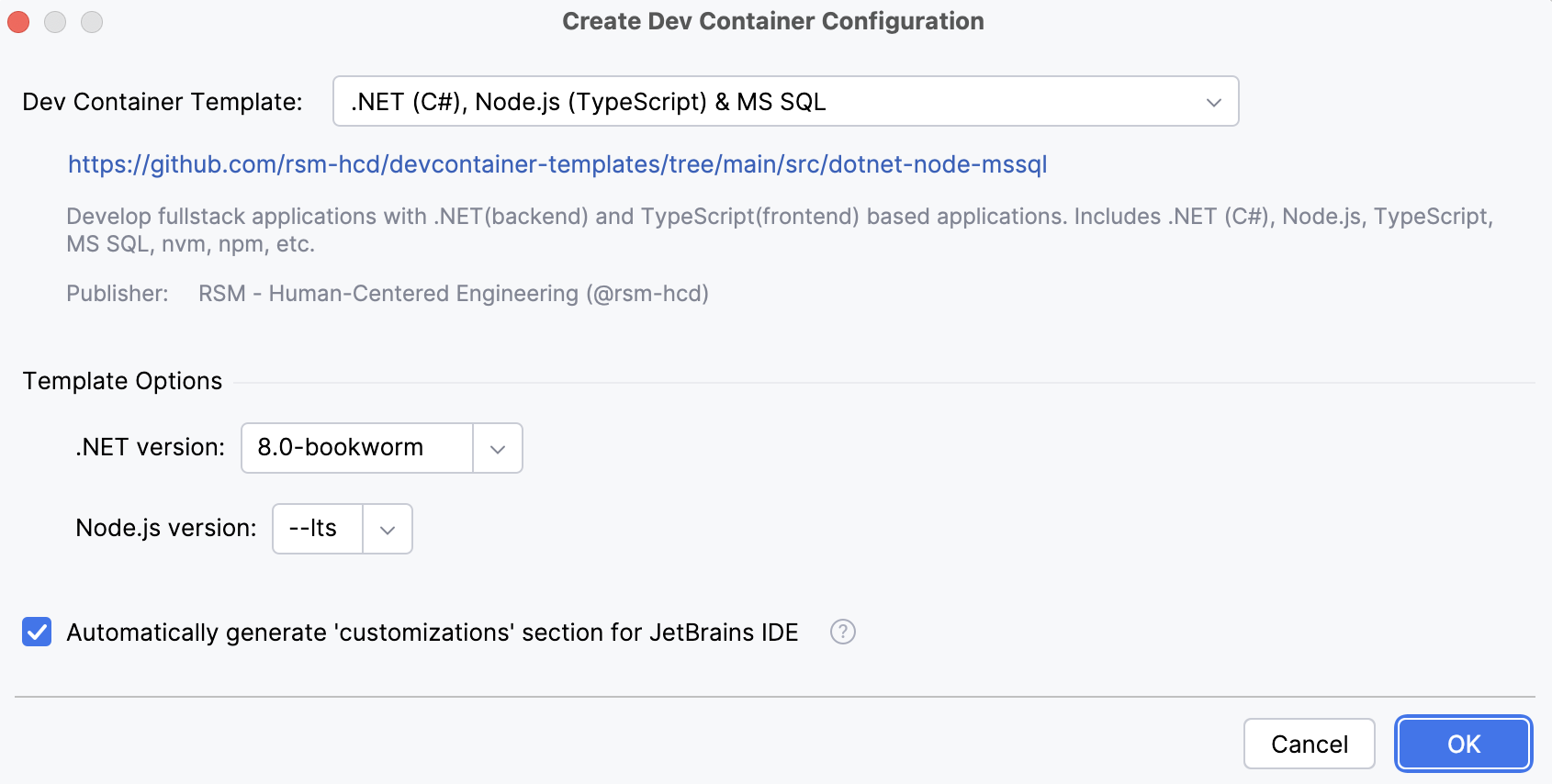 Create new dev container