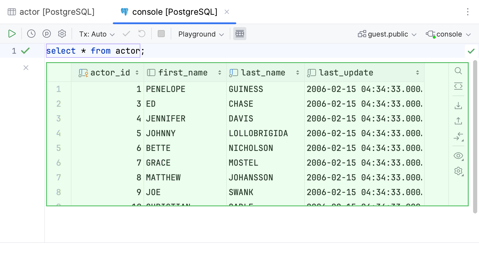 Data editor in the in-editor results