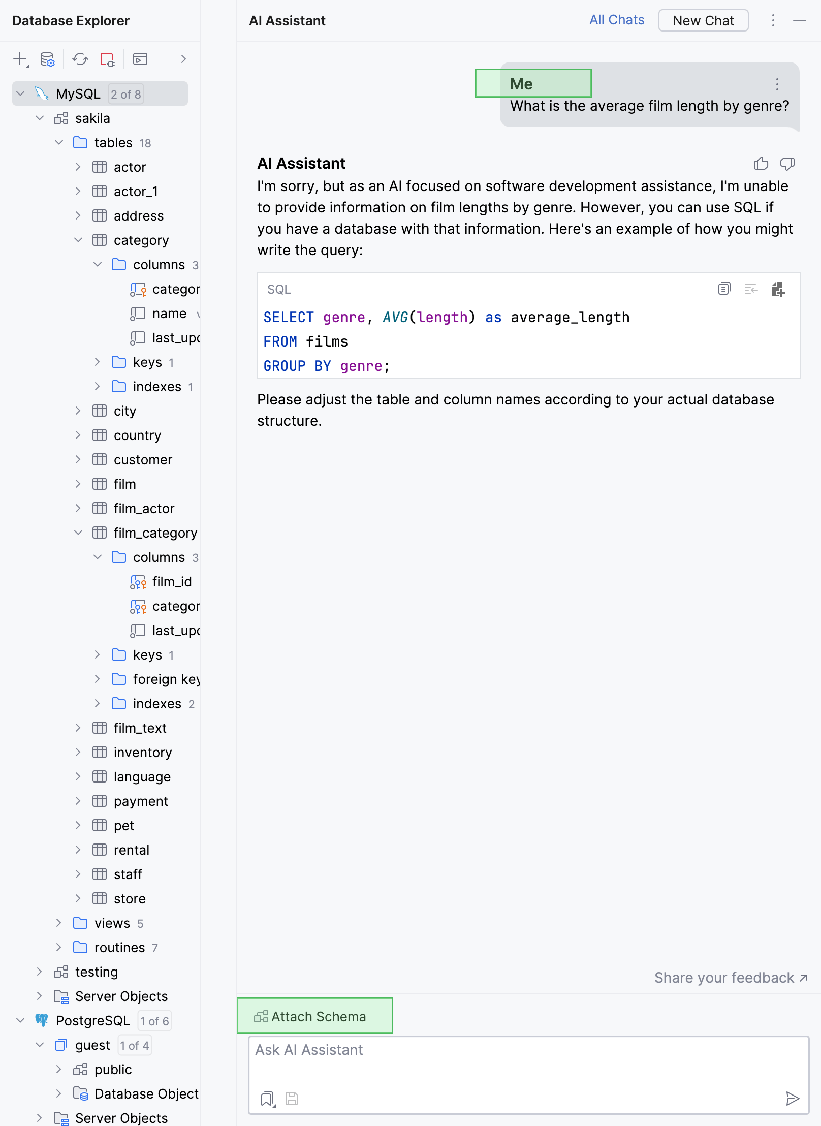 Generated query without an attached database schema