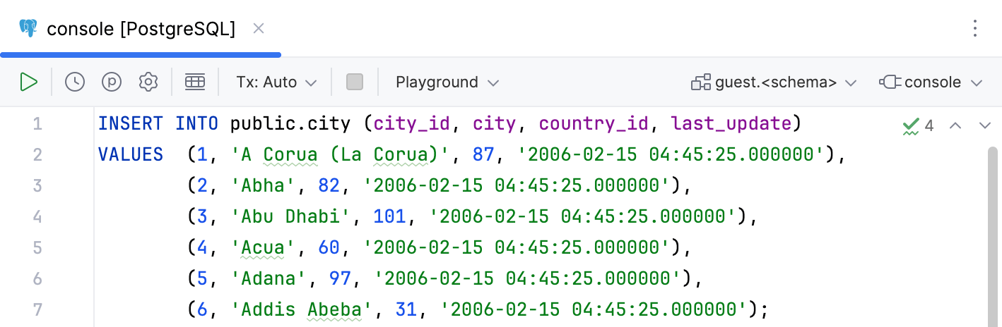 Aligned code style for multi-row INSERTS is disabled