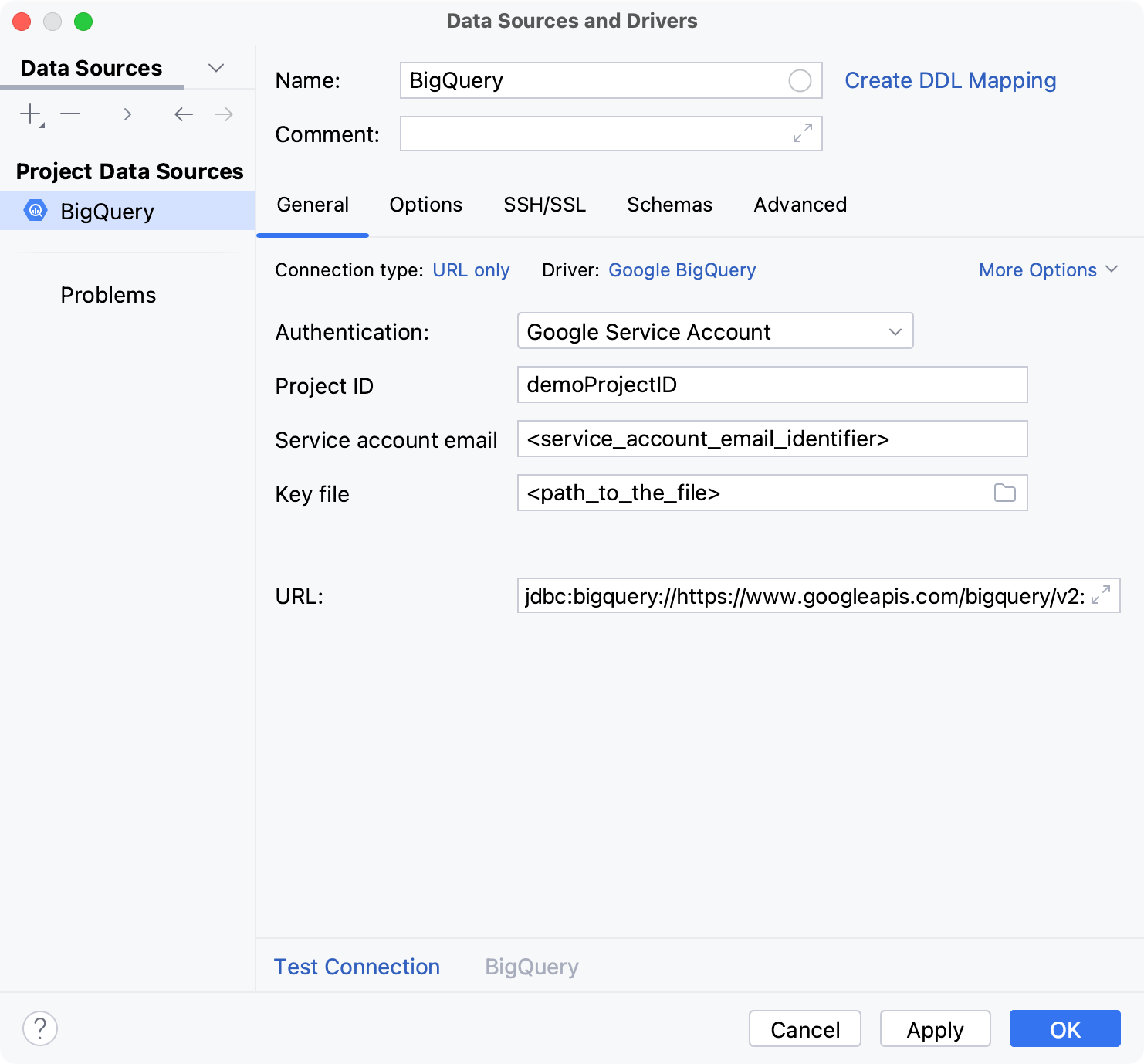 Database connection details