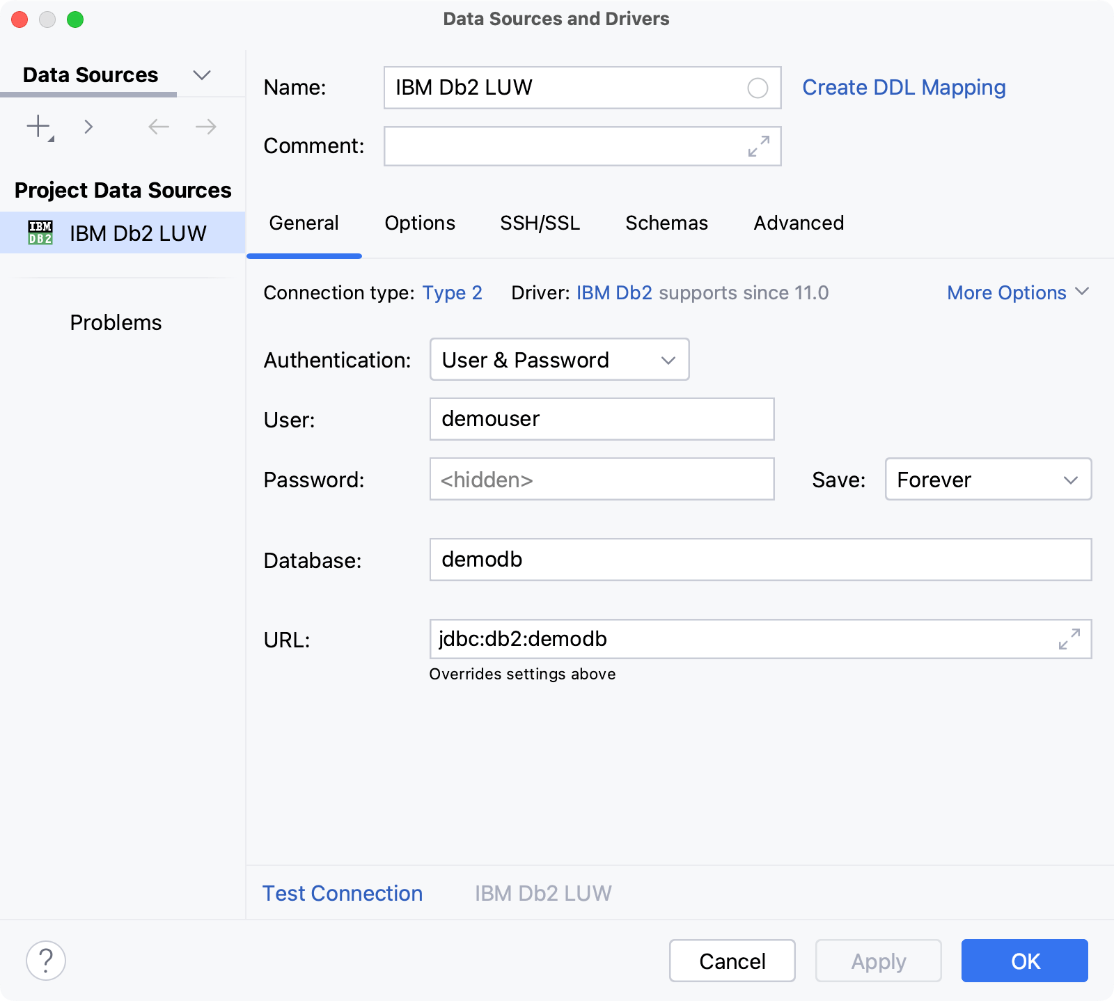 Database connection details