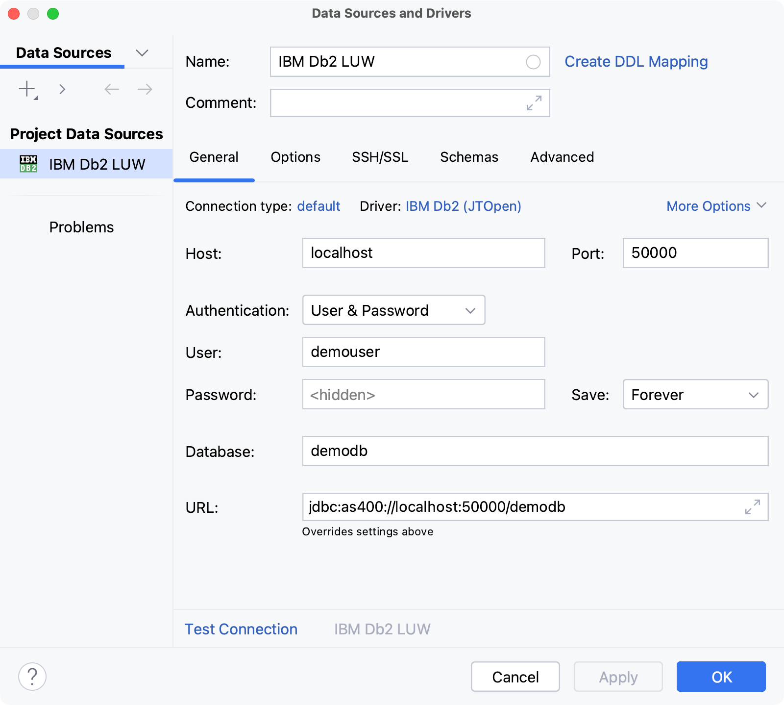 Database connection details