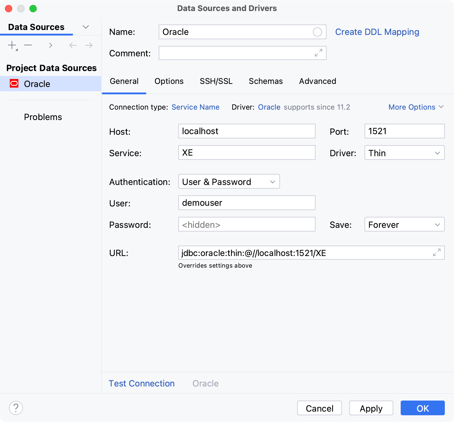 Database connection details