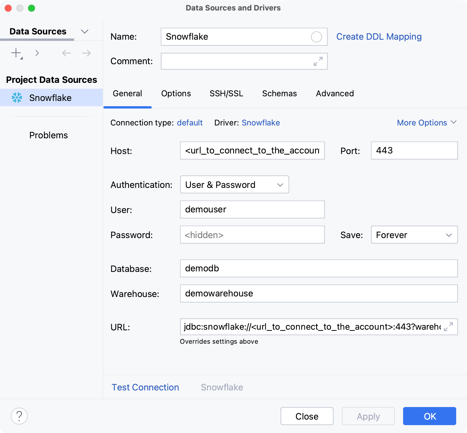 Database connection details