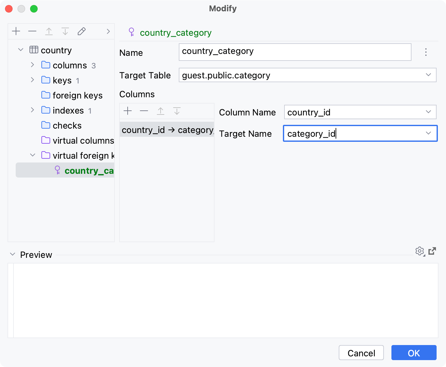 Create a virtual foreign key in the Modify dialog