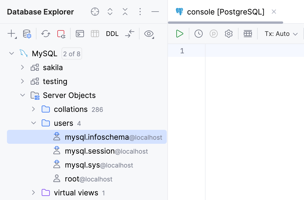 Users and roles in Database Explorer