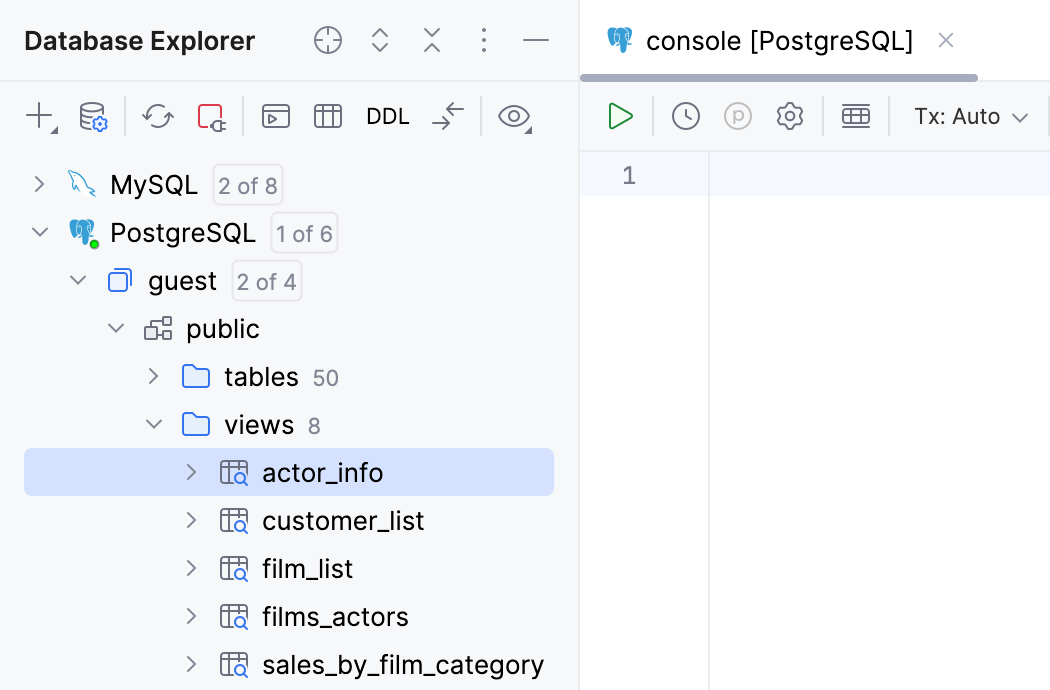 Views in Database Explorer