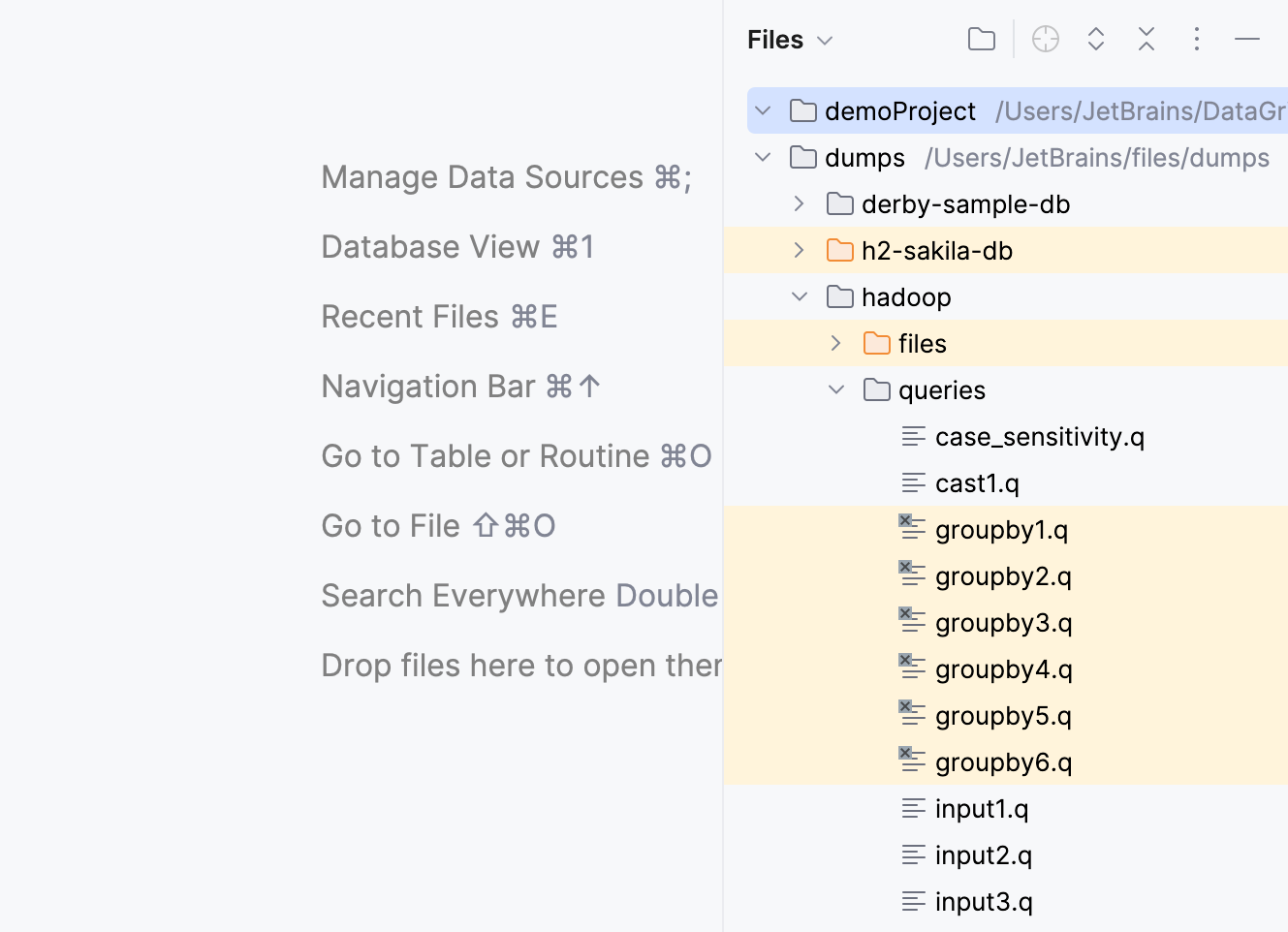 Files tool window with files and directories that are excluded from the project