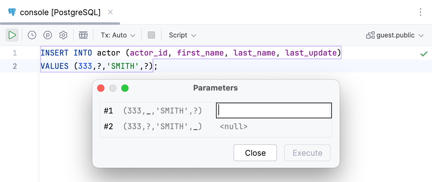 Execute a parametrized statement