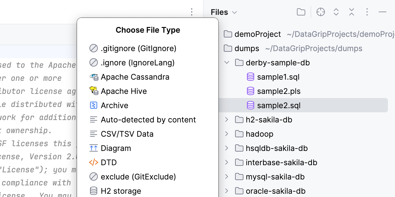 Changing file type from Files tool window