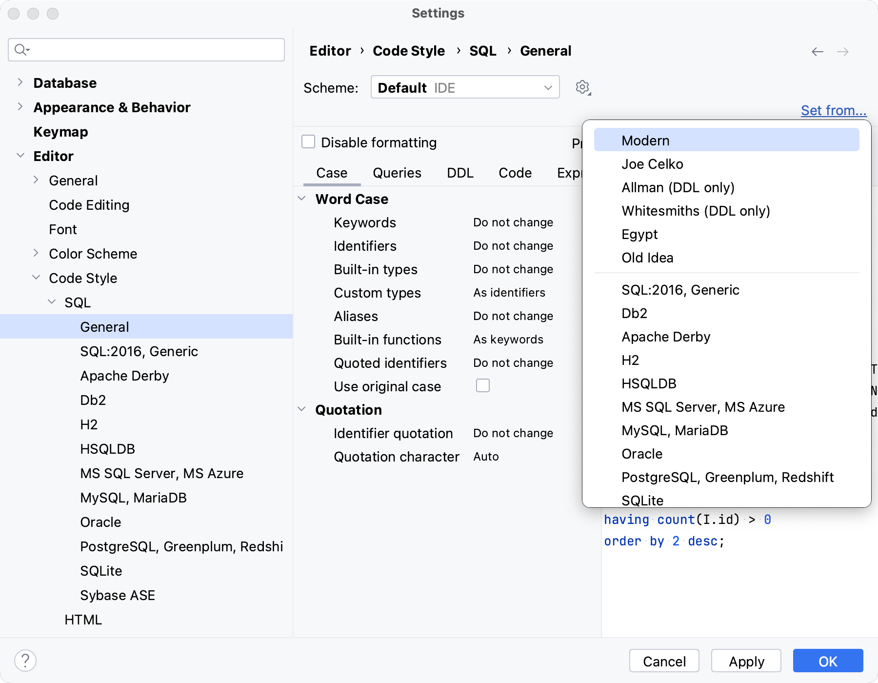 Import code style settings