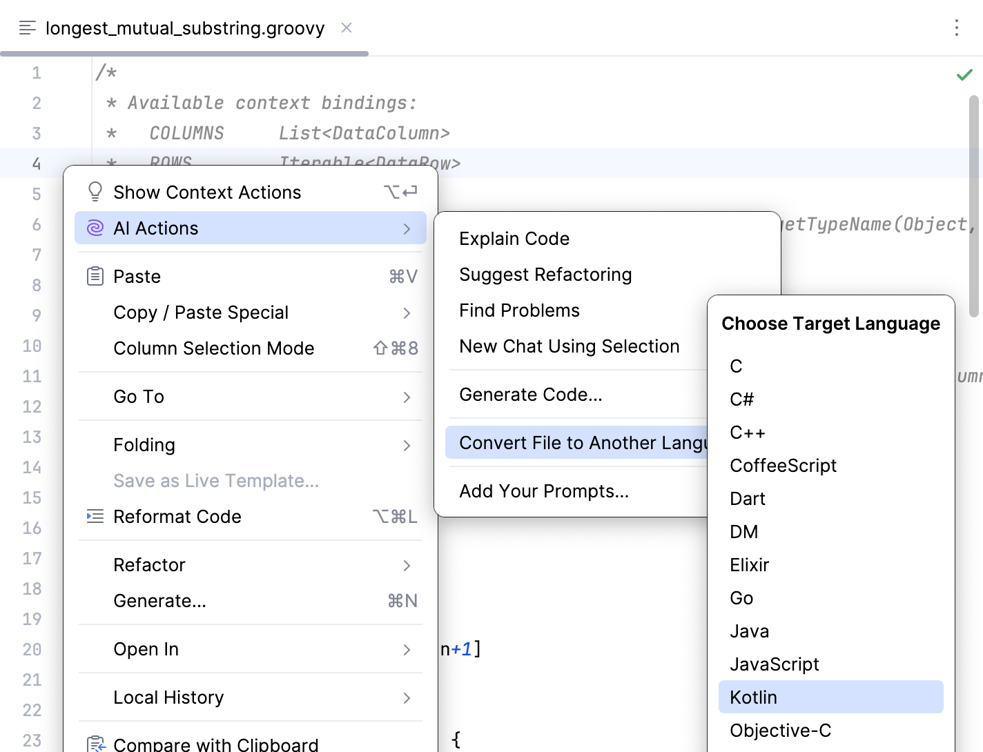 Target Language list