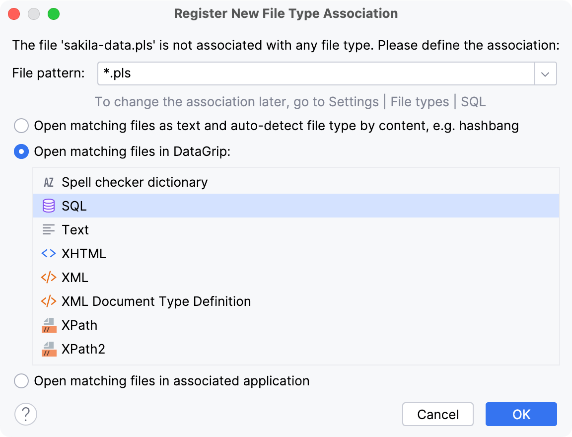 Register New File Type dialog