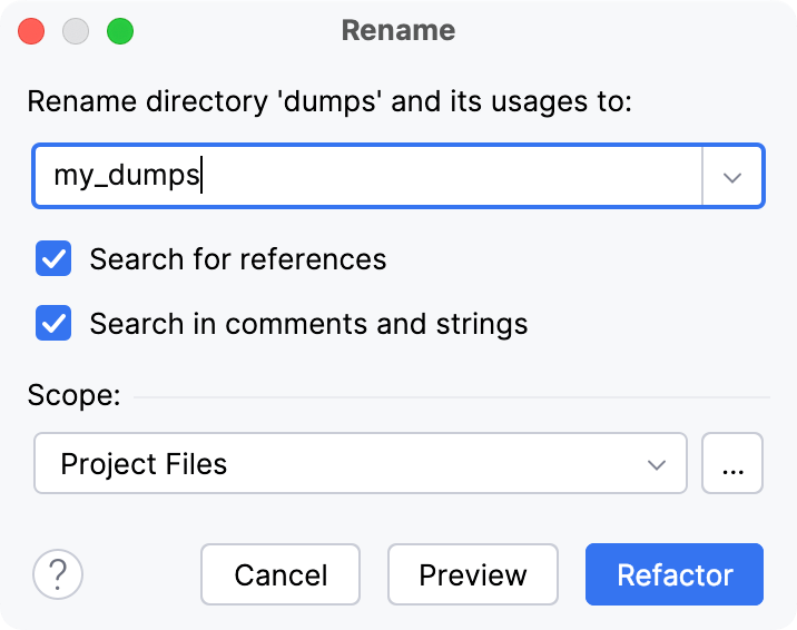 Rename dialog for a directory