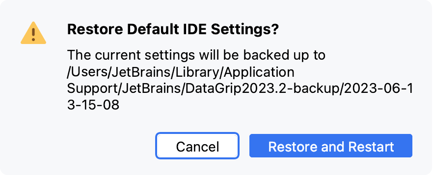 A popup prompting to confirm that you want to restore the default settings