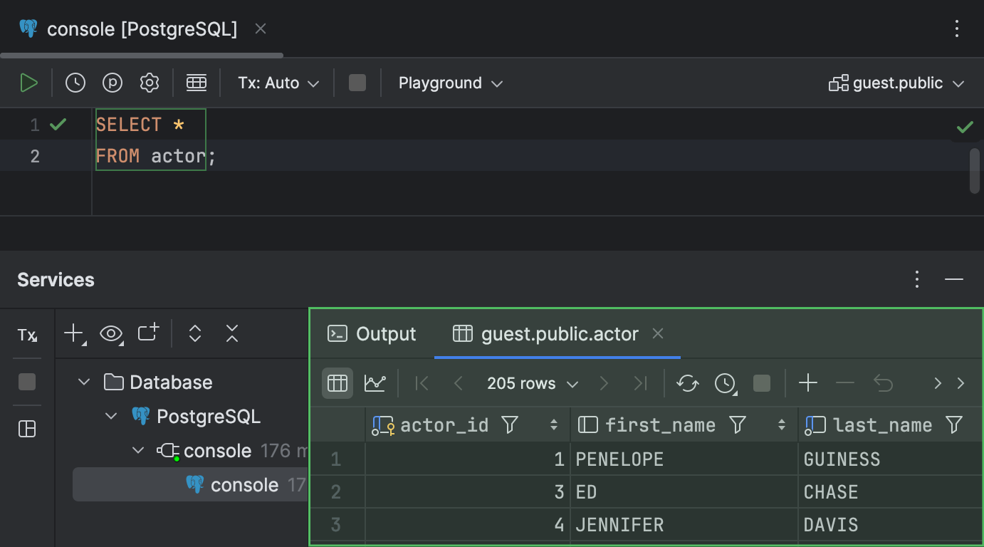 Query results | PyCharm Documentation