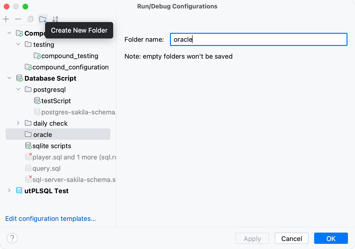 Create a new folder for run configurations