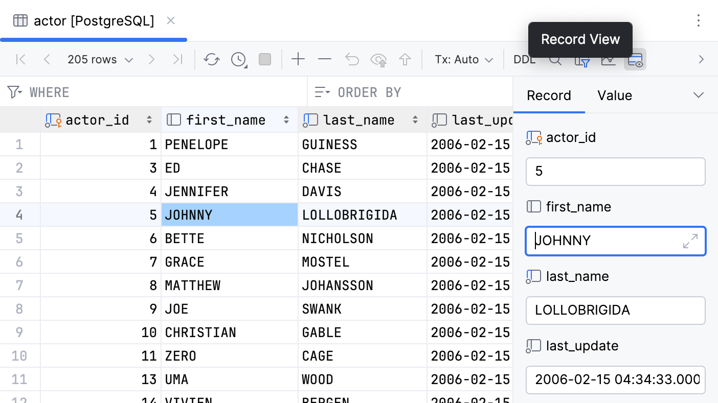 Single record view in data editor