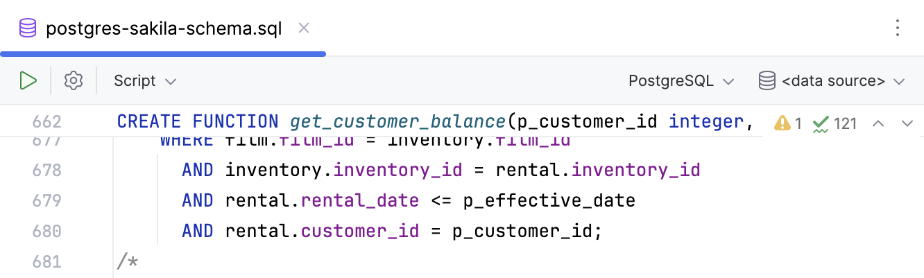 DataGrip: Sticky lines in the editor