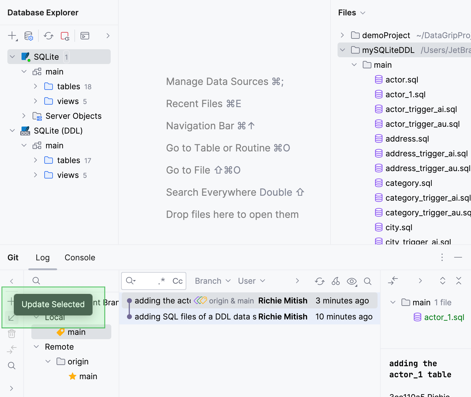 Update project in the Git tool window