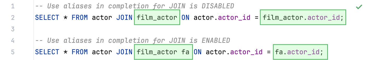 Use aliases in completion for JOIN