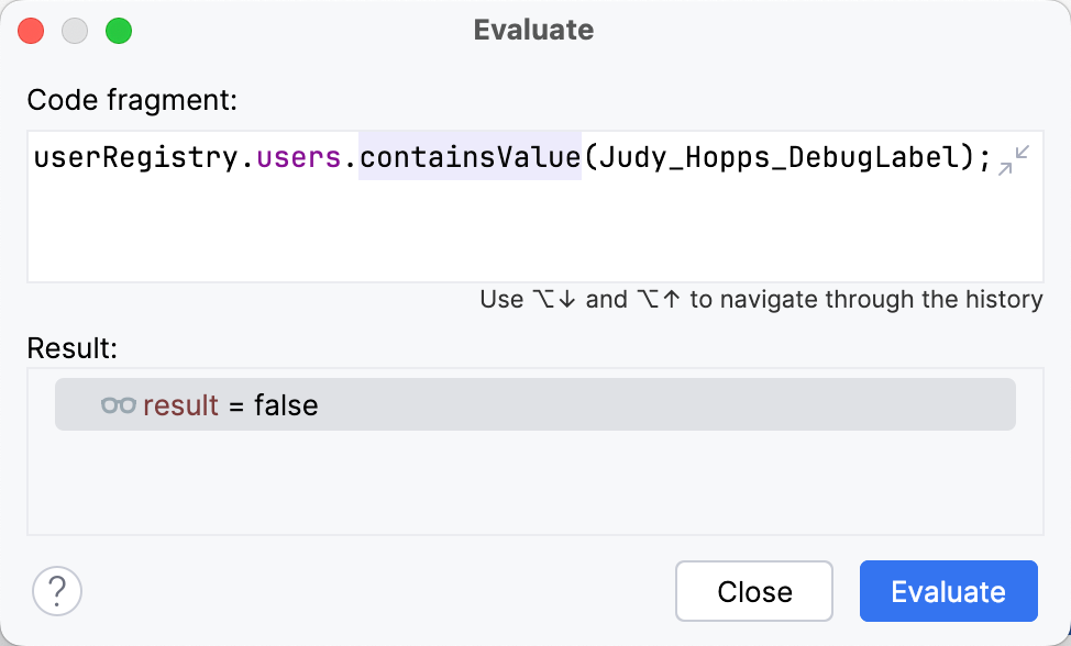 Using a labeled object in comparison (Evaluate dialog)