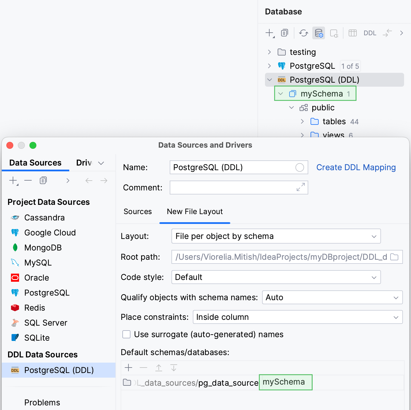 Default schemas/databases